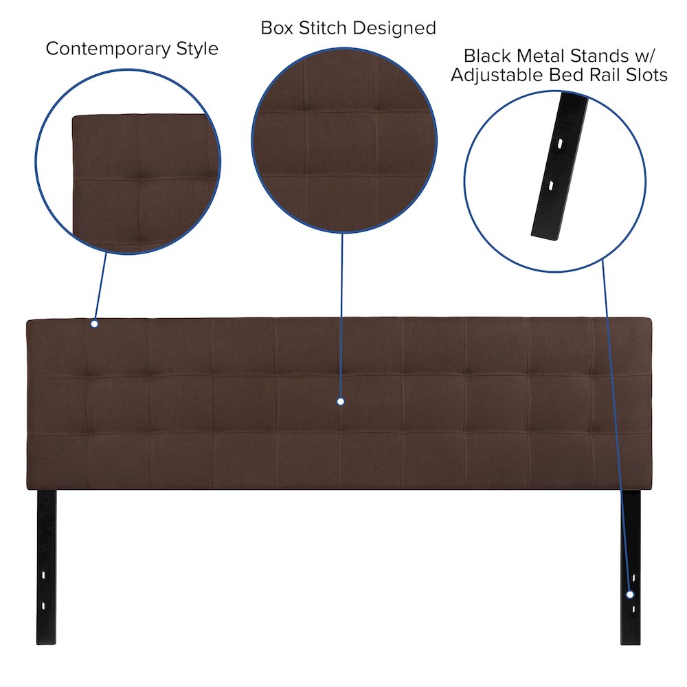 Tufted Upholstered King Size Headboard in Dark Brown Fabric. Picture 4