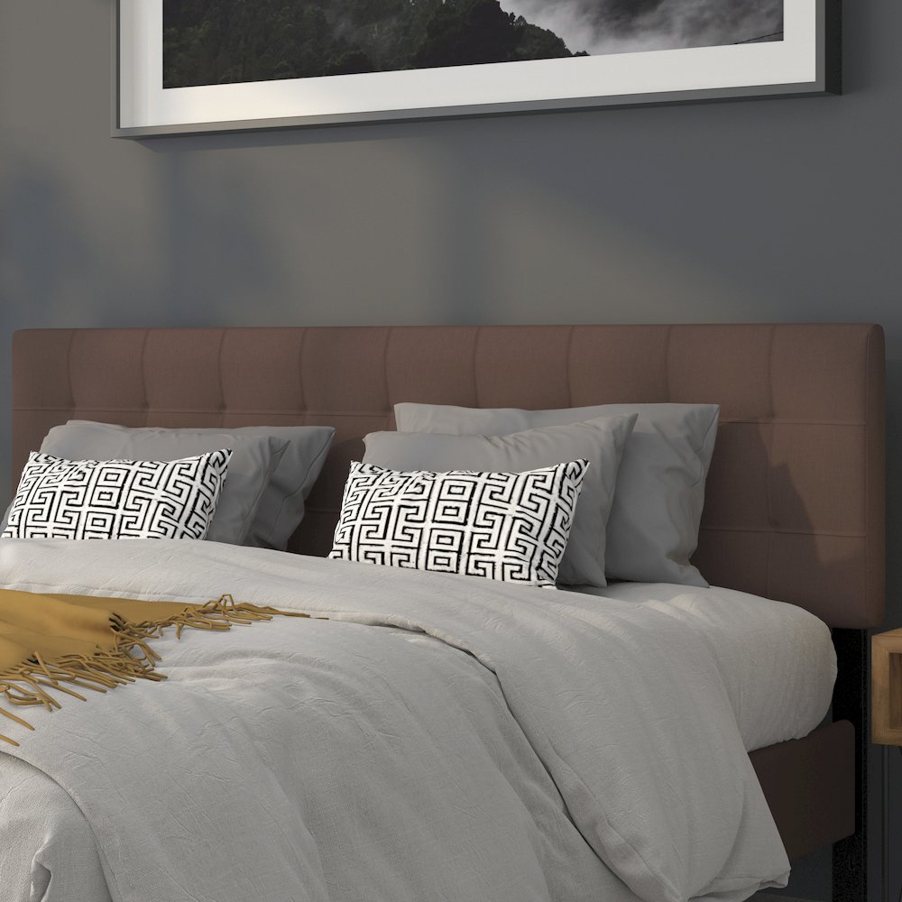 Tufted Upholstered King Size Headboard in Dark Brown Fabric. Picture 3