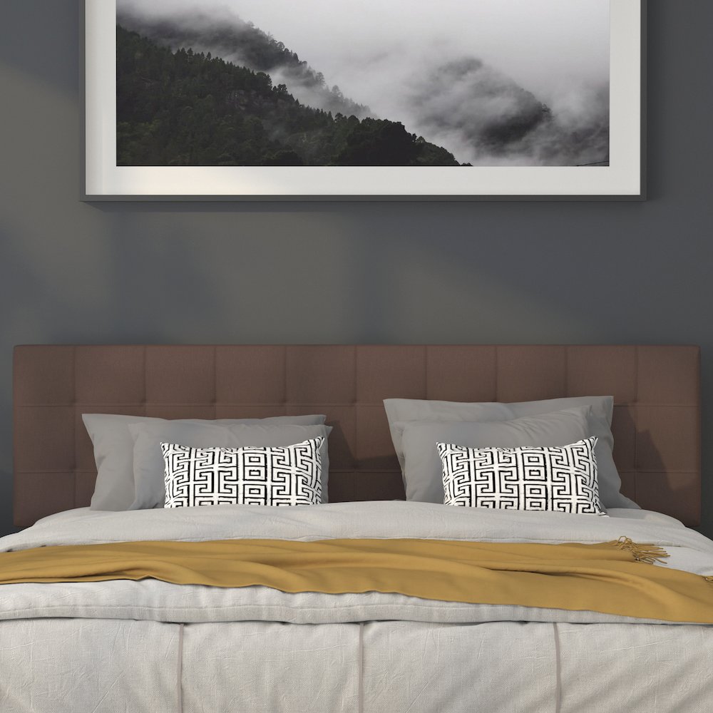 Tufted Upholstered King Size Headboard in Dark Brown Fabric. Picture 6