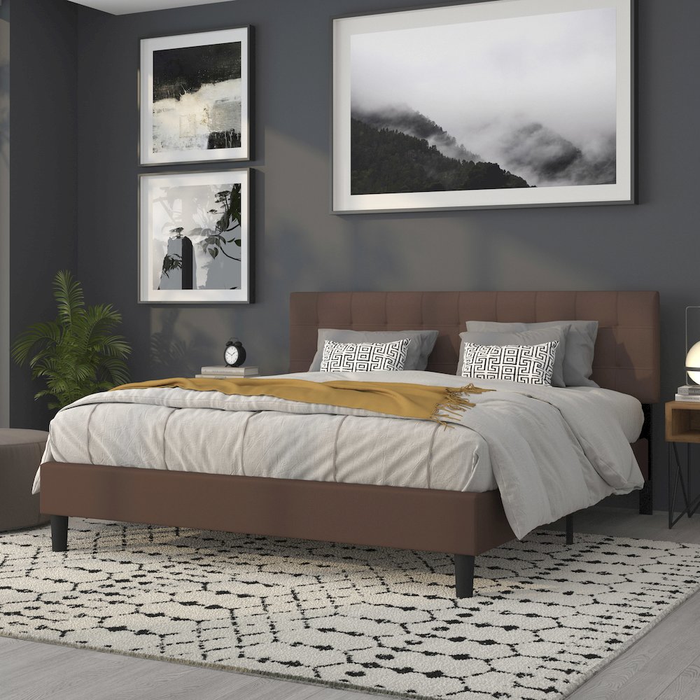 Tufted Upholstered King Size Headboard in Dark Brown Fabric. Picture 7