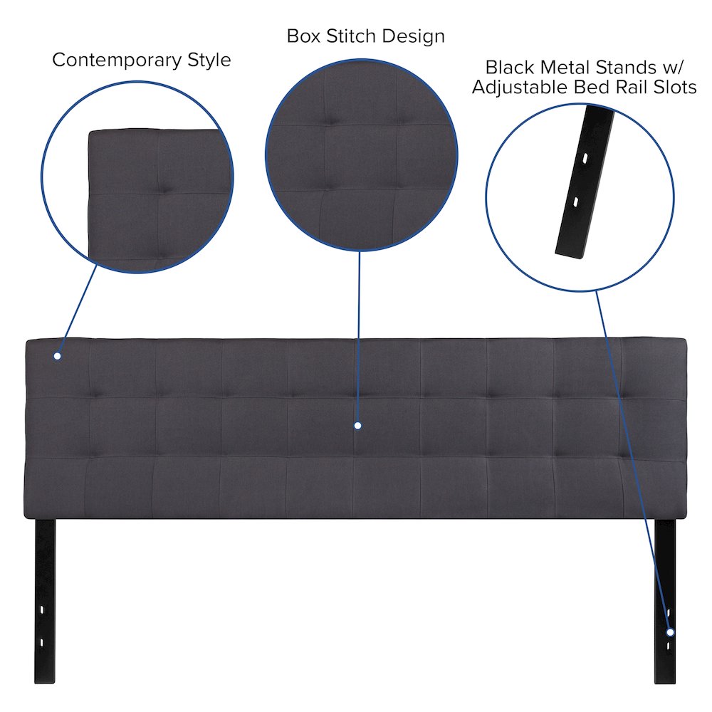 Tufted Upholstered King Size Headboard in Dark Gray Fabric. Picture 4