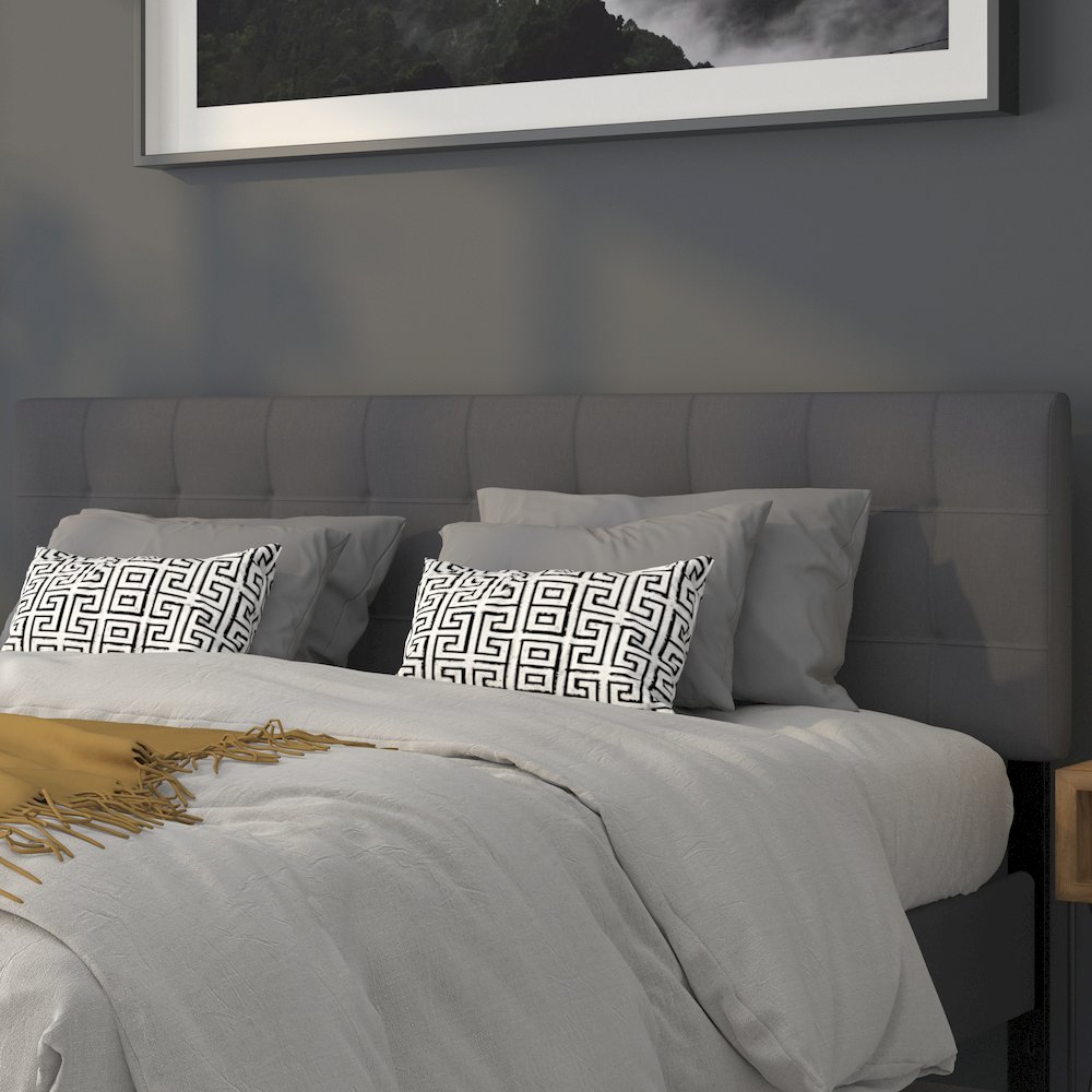 Tufted Upholstered King Size Headboard in Dark Gray Fabric. Picture 3