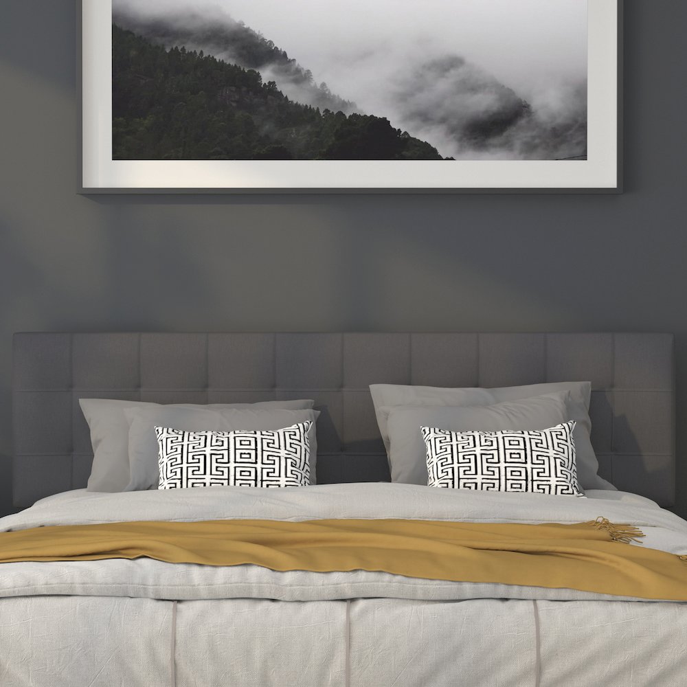 Tufted Upholstered King Size Headboard in Dark Gray Fabric. Picture 6