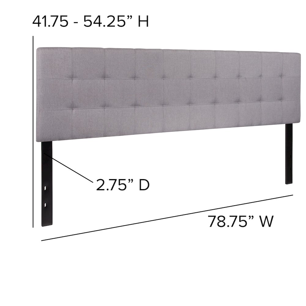 Quilted Tufted Upholstered King Size Headboard in Light Gray Fabric. Picture 2