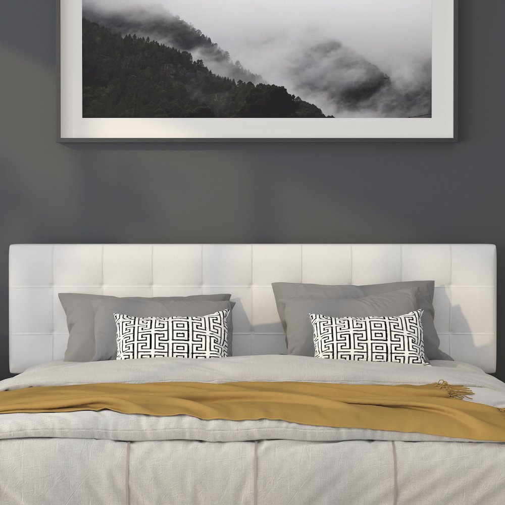 Tufted Upholstered King Size Headboard in White Fabric. Picture 6