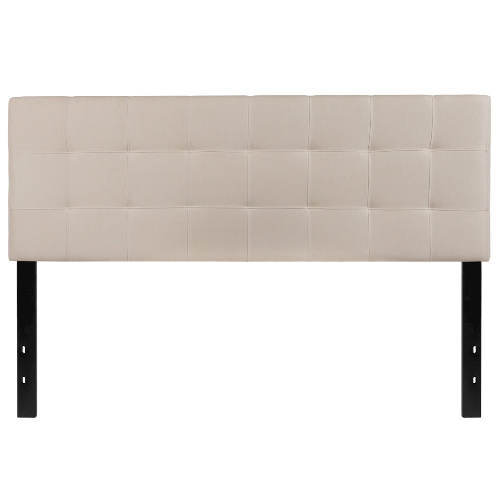 Quilted Tufted Upholstered Queen Size Headboard in Beige Fabric. Picture 1