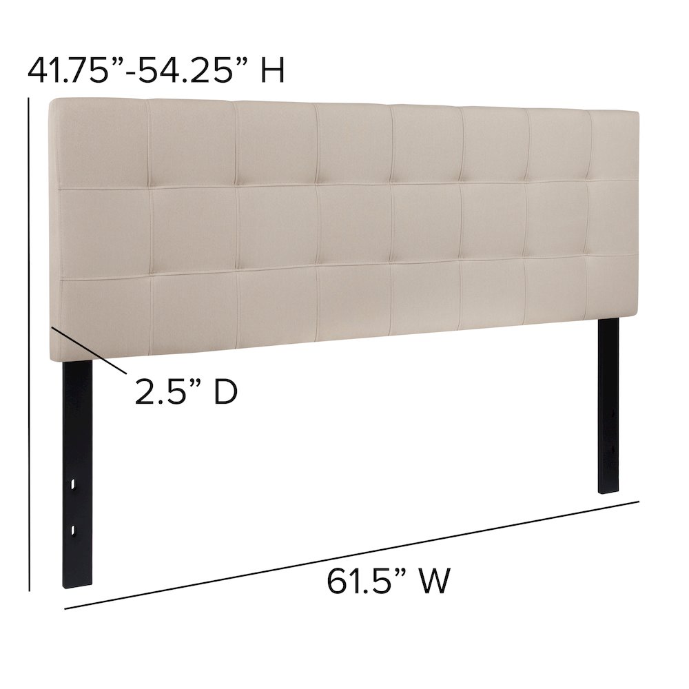 Quilted Tufted Upholstered Queen Size Headboard in Beige Fabric. Picture 2