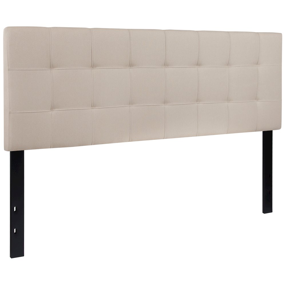 Quilted Tufted Upholstered Queen Size Headboard in Beige Fabric. Picture 3