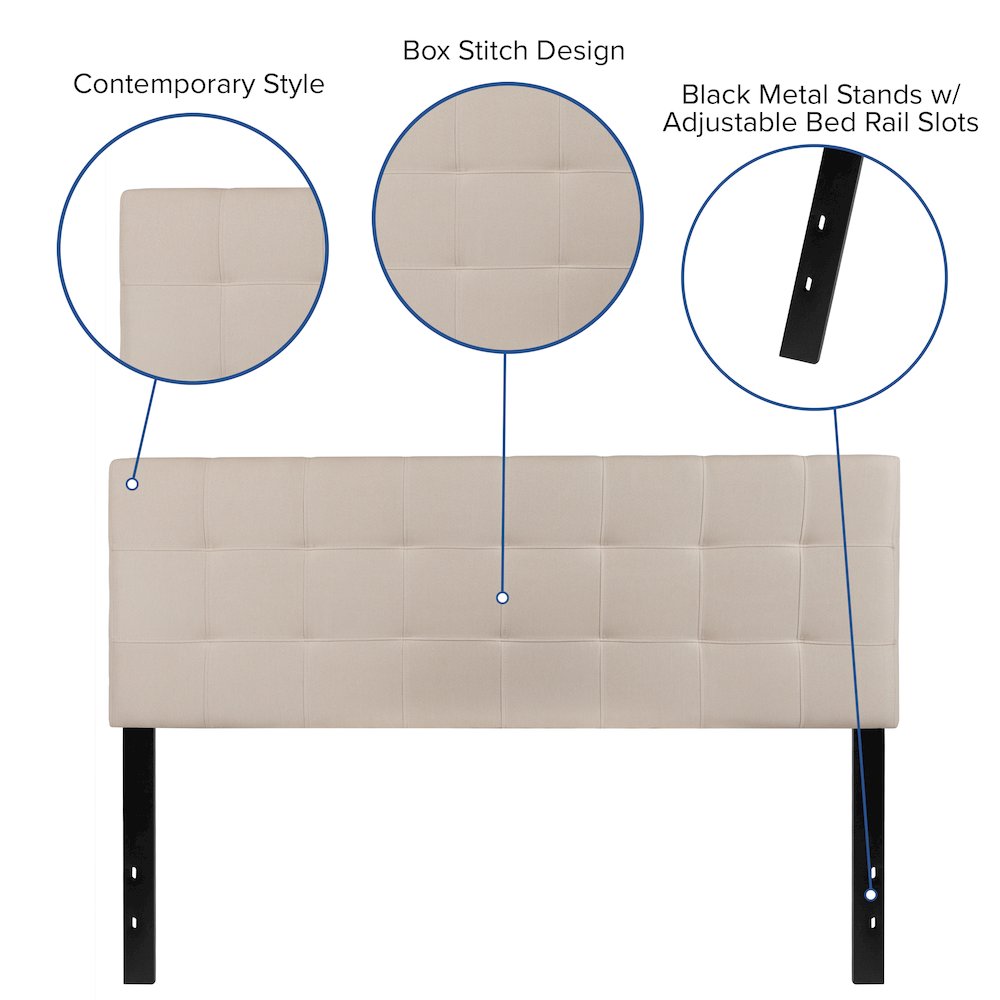 Tufted Upholstered Queen Size Headboard in Beige Fabric. Picture 4