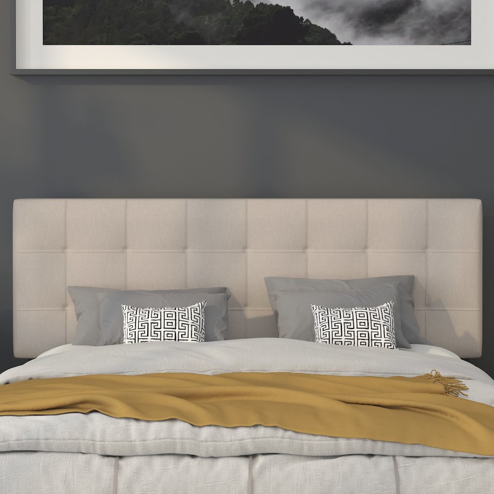 Tufted Upholstered Queen Size Headboard in Beige Fabric. Picture 6