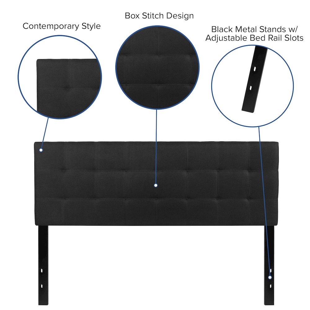 Tufted Upholstered Queen Size Headboard in Black Fabric. Picture 4