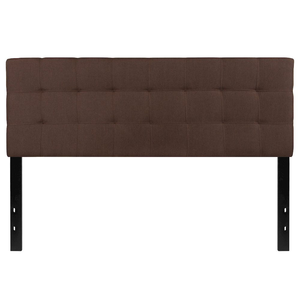 Quilted Tufted Upholstered Queen Size Headboard in Dark Brown Fabric. Picture 1