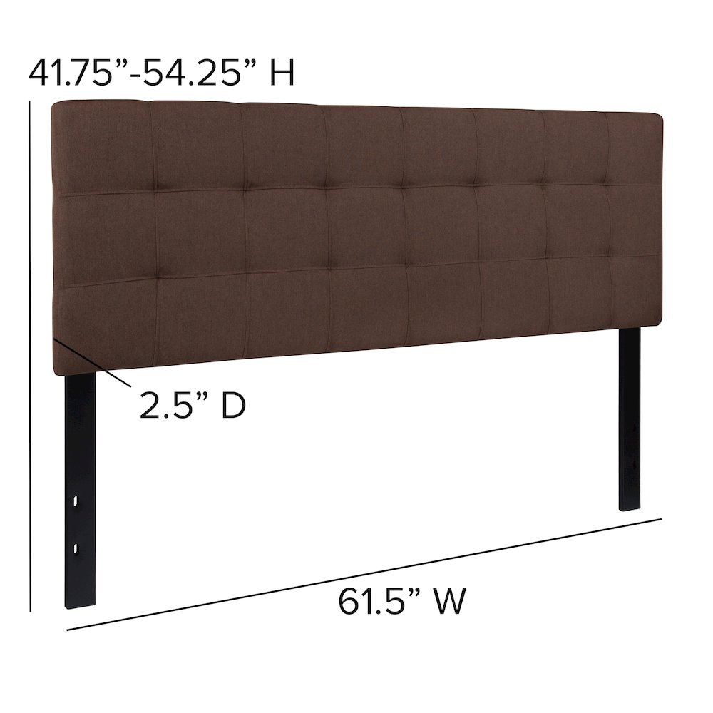 Quilted Tufted Upholstered Queen Size Headboard in Dark Brown Fabric. Picture 2