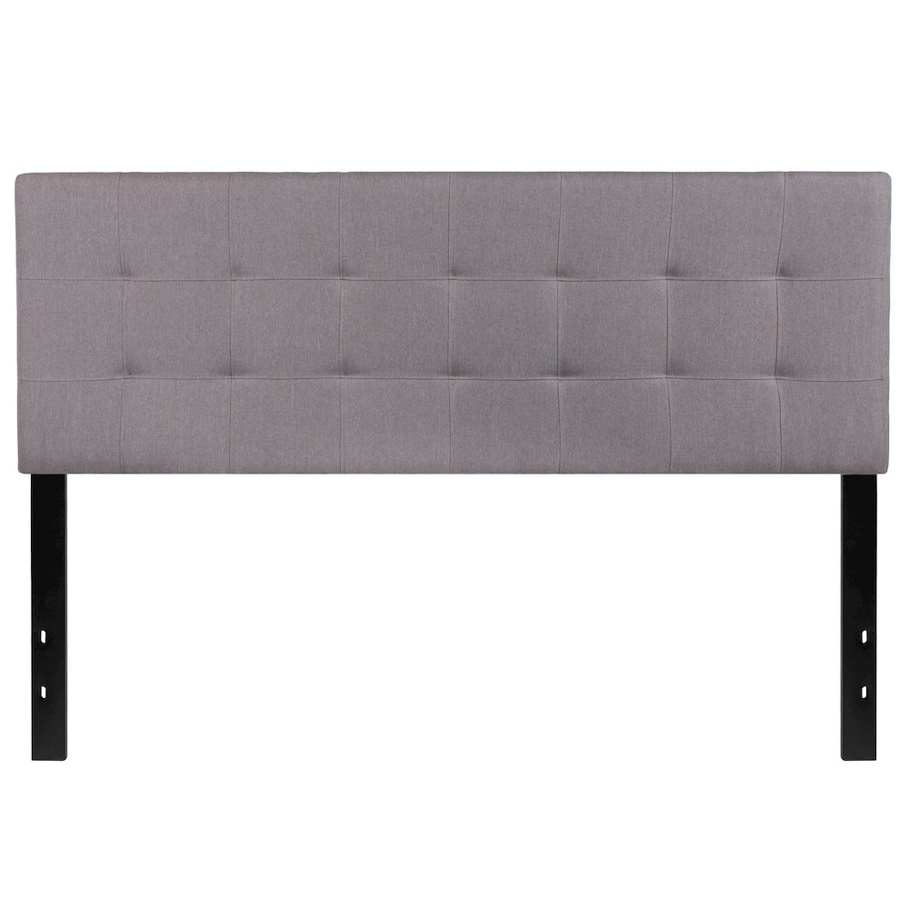 Quilted Tufted Upholstered Queen Size Headboard in Light Gray Fabric. Picture 1