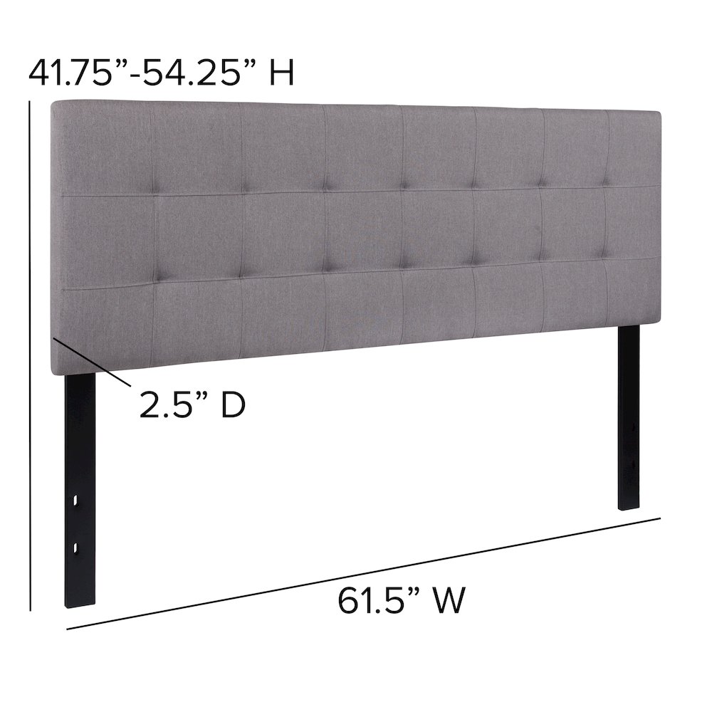 Quilted Tufted Upholstered Queen Size Headboard in Light Gray Fabric. Picture 2