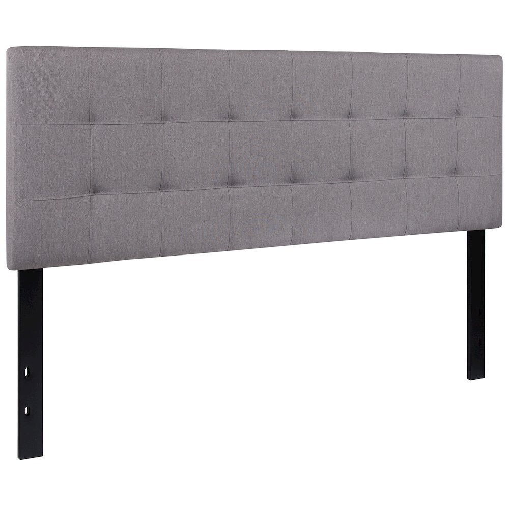 Quilted Tufted Upholstered Queen Size Headboard in Light Gray Fabric. Picture 3