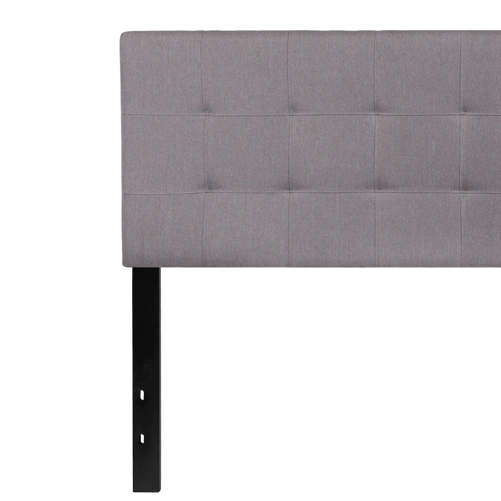 Quilted Tufted Upholstered Queen Size Headboard in Light Gray Fabric. Picture 5