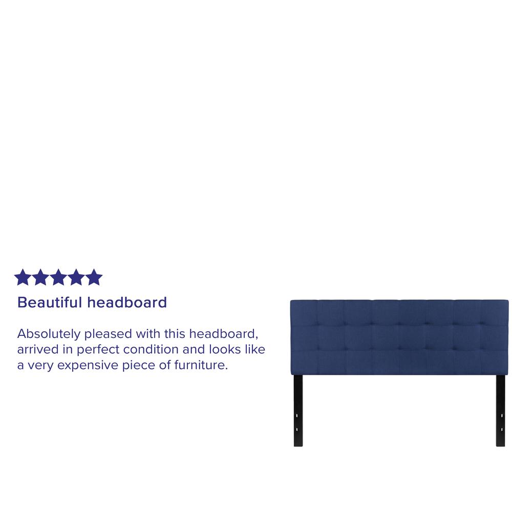 Quilted Tufted Upholstered Queen Size Headboard in Navy Fabric. Picture 5