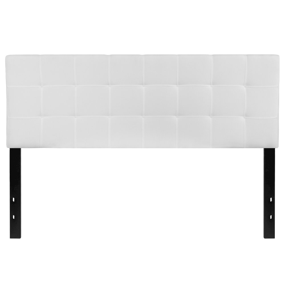 Quilted Tufted Upholstered Queen Size Headboard in White Fabric. Picture 1