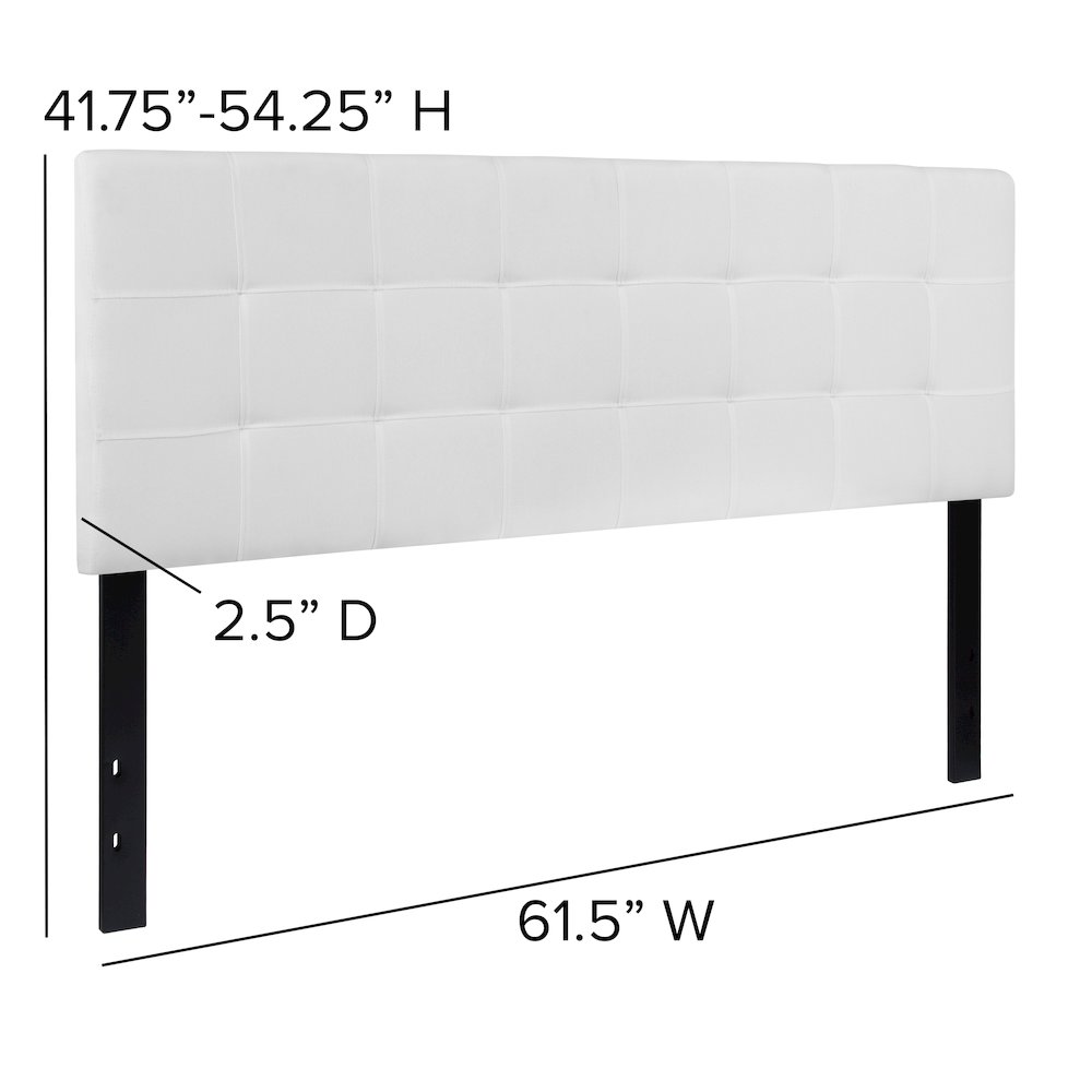 Quilted Tufted Upholstered Queen Size Headboard in White Fabric. Picture 2