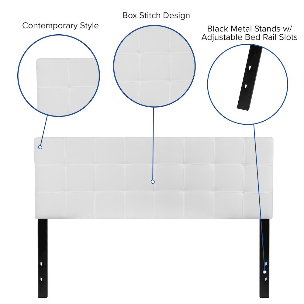 Tufted Upholstered Queen Size Headboard in White Fabric. Picture 4