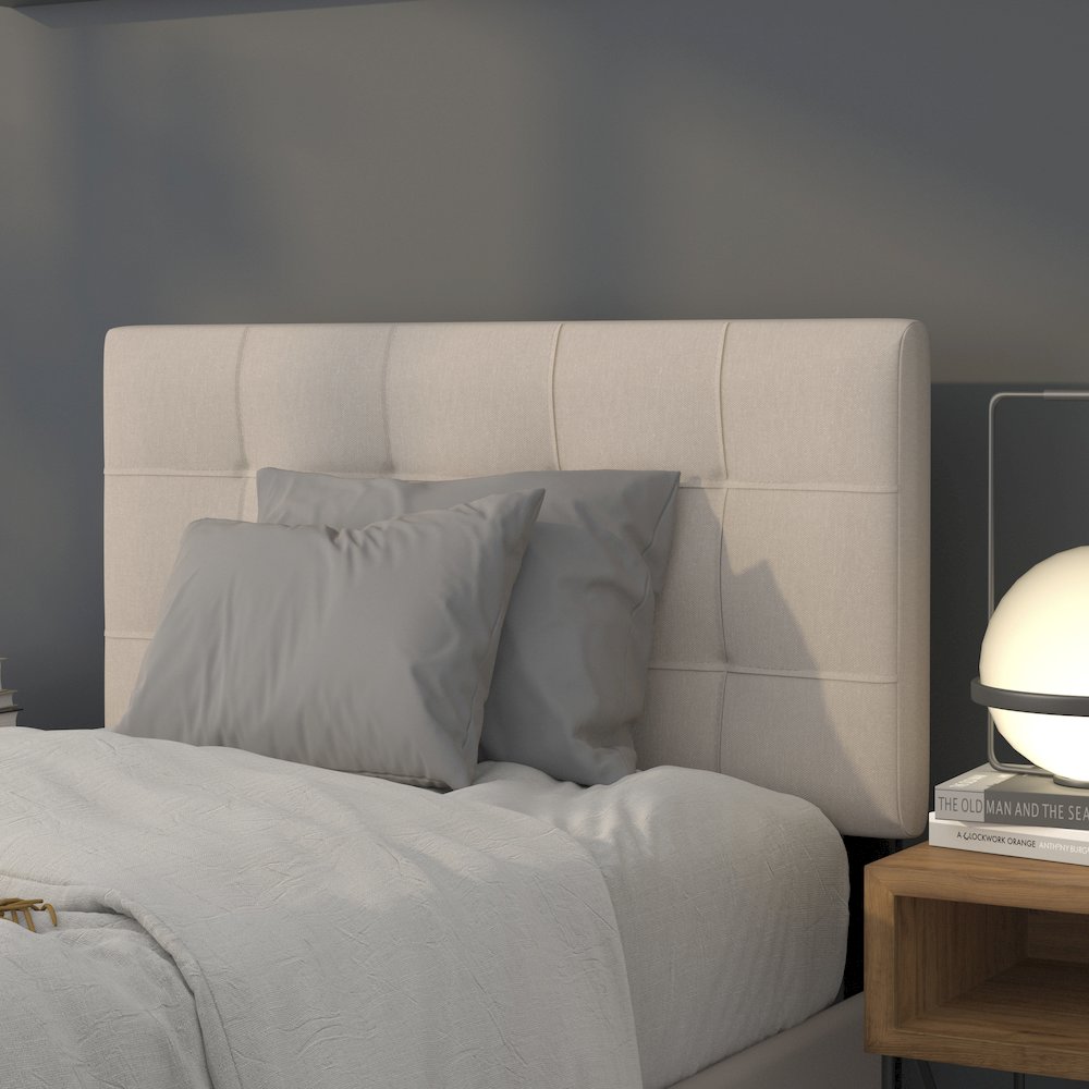 Tufted Upholstered Twin Size Headboard in Beige Fabric. Picture 2