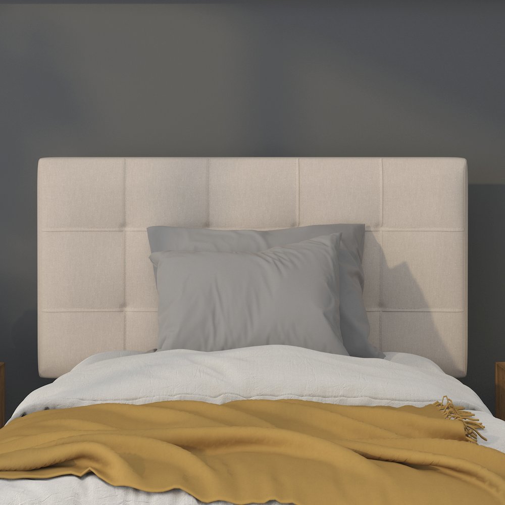 Tufted Upholstered Twin Size Headboard in Beige Fabric. Picture 5