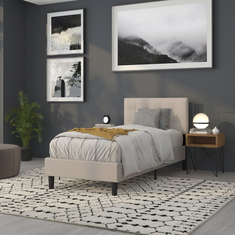 Tufted Upholstered Twin Size Headboard in Beige Fabric. Picture 6