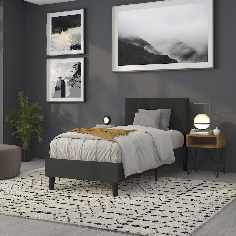 Tufted Upholstered Twin Size Headboard in Black Fabric. Picture 7
