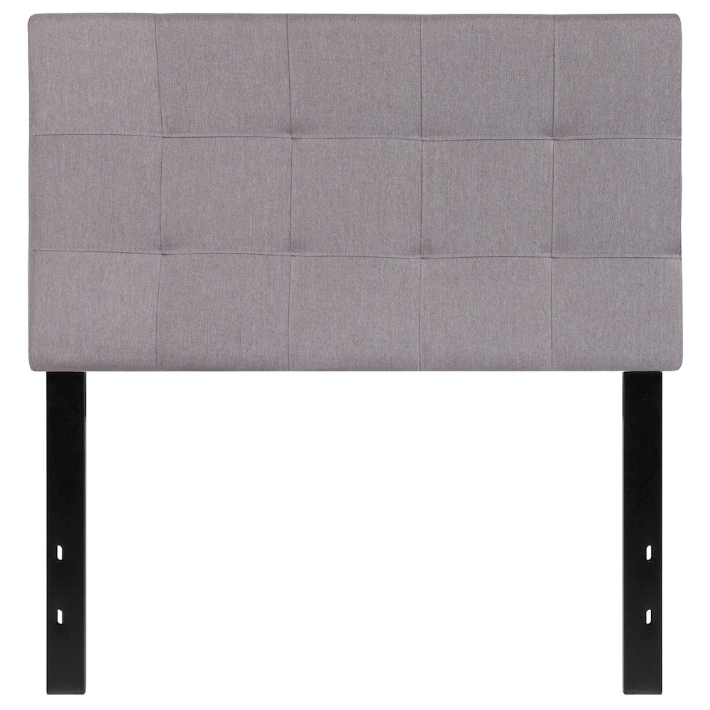 Quilted Tufted Upholstered Twin Size Headboard in Light Gray Fabric. Picture 1