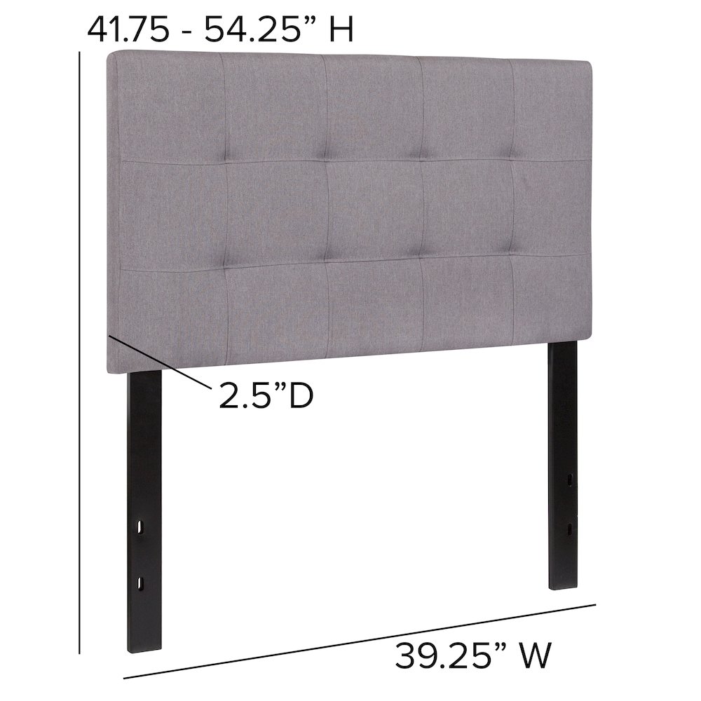 Quilted Tufted Upholstered Twin Size Headboard in Light Gray Fabric. Picture 2
