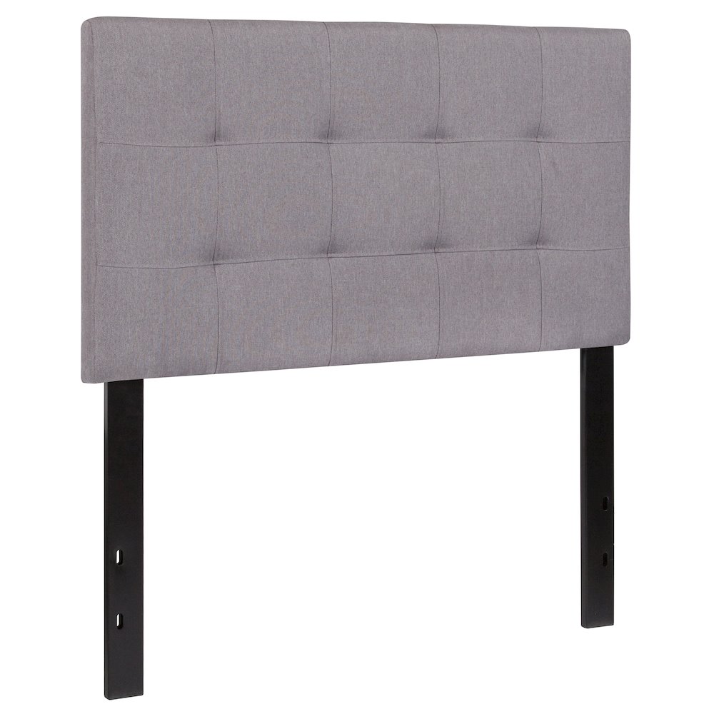 Quilted Tufted Upholstered Twin Size Headboard in Light Gray Fabric. Picture 3