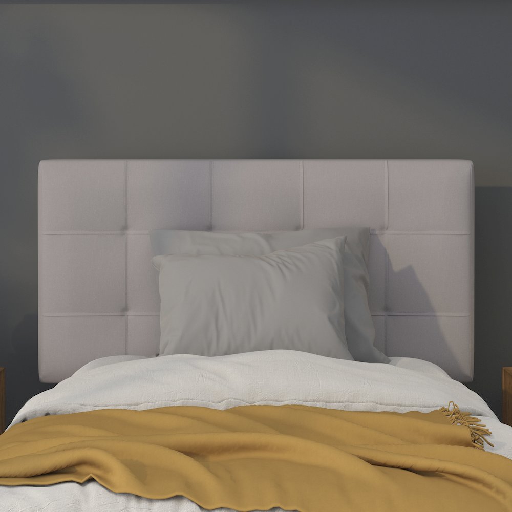 Tufted Upholstered Twin Size Headboard in Light Gray Fabric. Picture 6