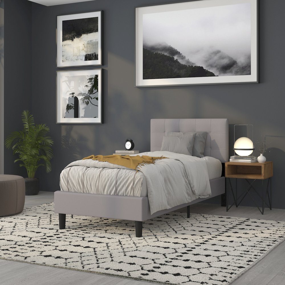 Tufted Upholstered Twin Size Headboard in Light Gray Fabric. Picture 7
