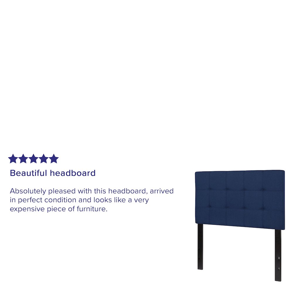 Quilted Tufted Upholstered Twin Size Headboard in Navy Fabric. Picture 5