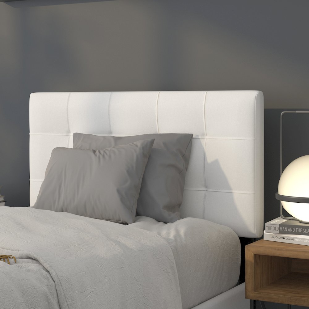 Quilted Tufted Upholstered Twin Size Headboard in White Fabric. Picture 4