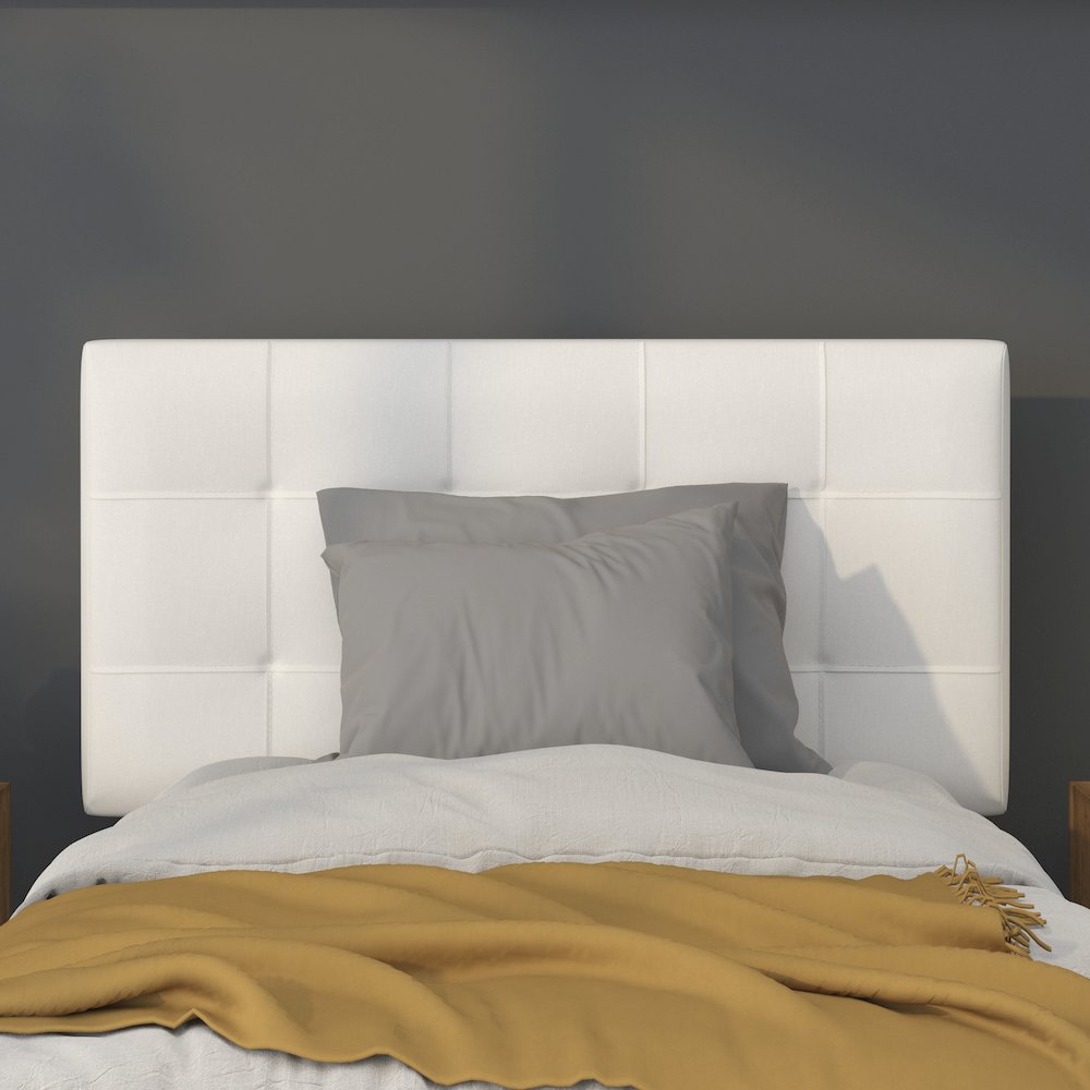Tufted Upholstered Twin Size Headboard in White Fabric. Picture 5