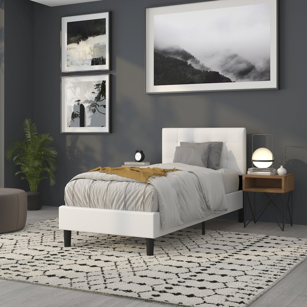 Tufted Upholstered Twin Size Headboard in White Fabric. Picture 6