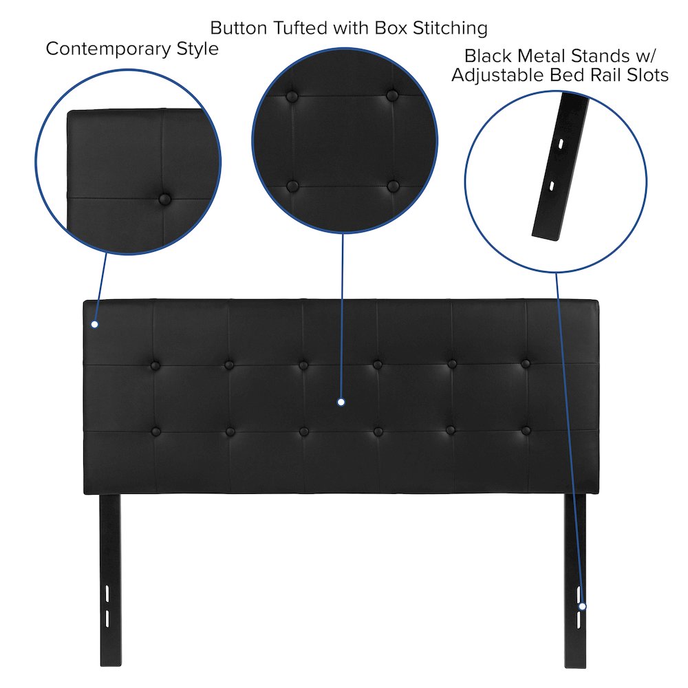 Tufted Upholstered Full Size Headboard in Black Vinyl. Picture 5