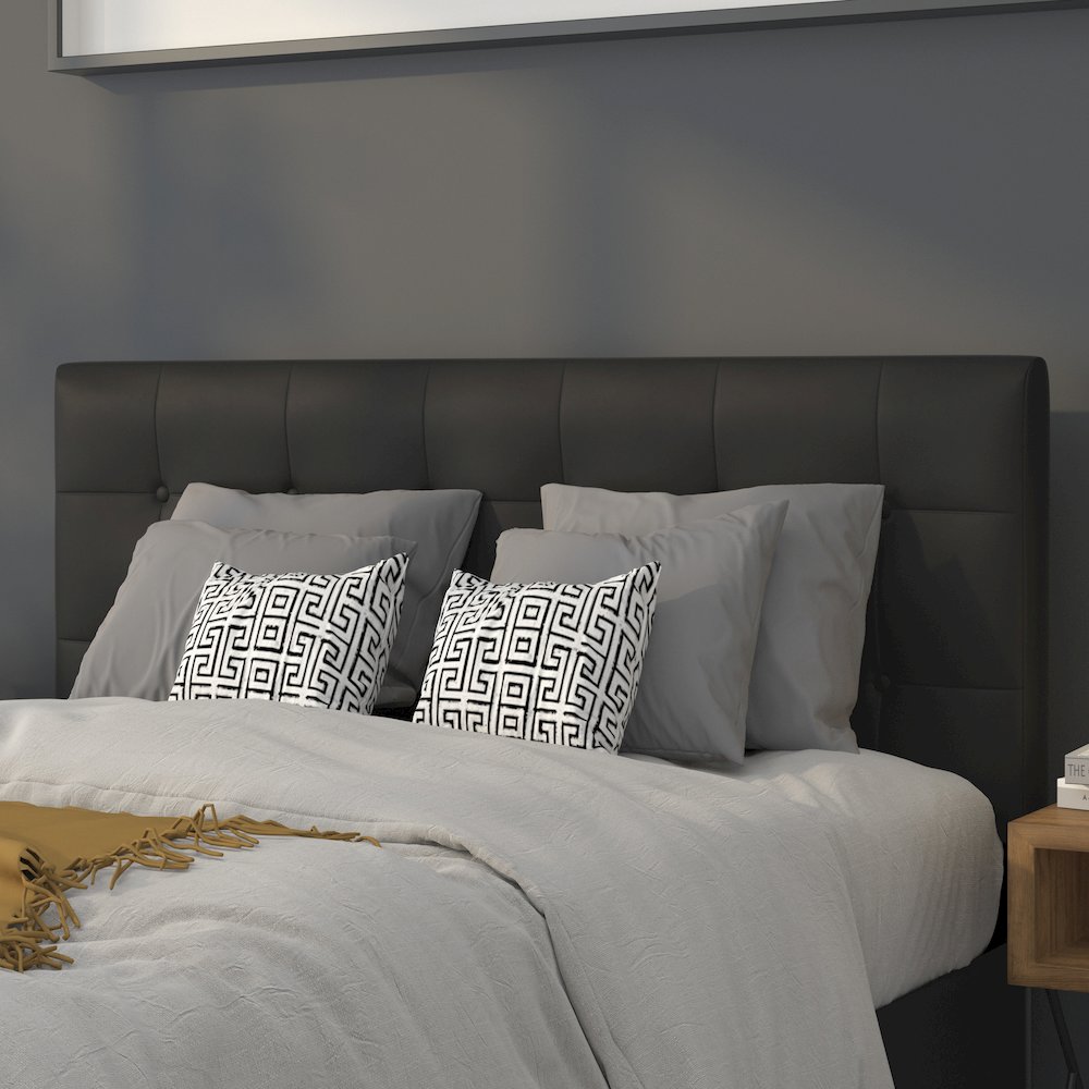 Tufted Upholstered Full Size Headboard in Black Vinyl. Picture 2