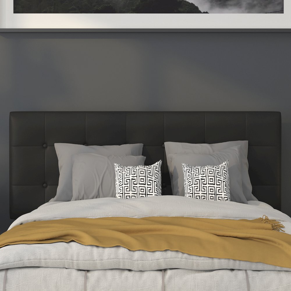Tufted Upholstered Full Size Headboard in Black Vinyl. Picture 7
