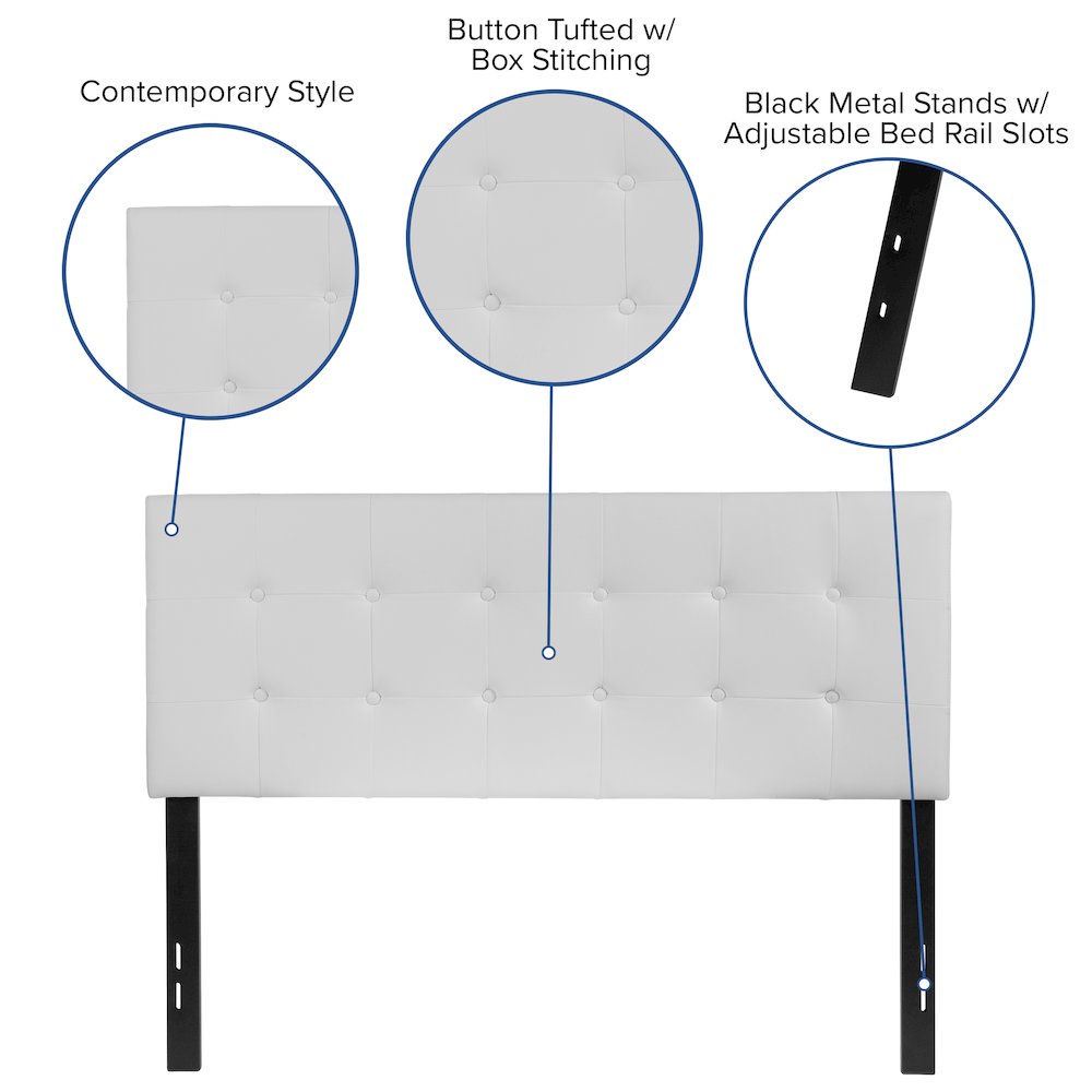 Tufted Upholstered Full Size Headboard in White Vinyl. Picture 4