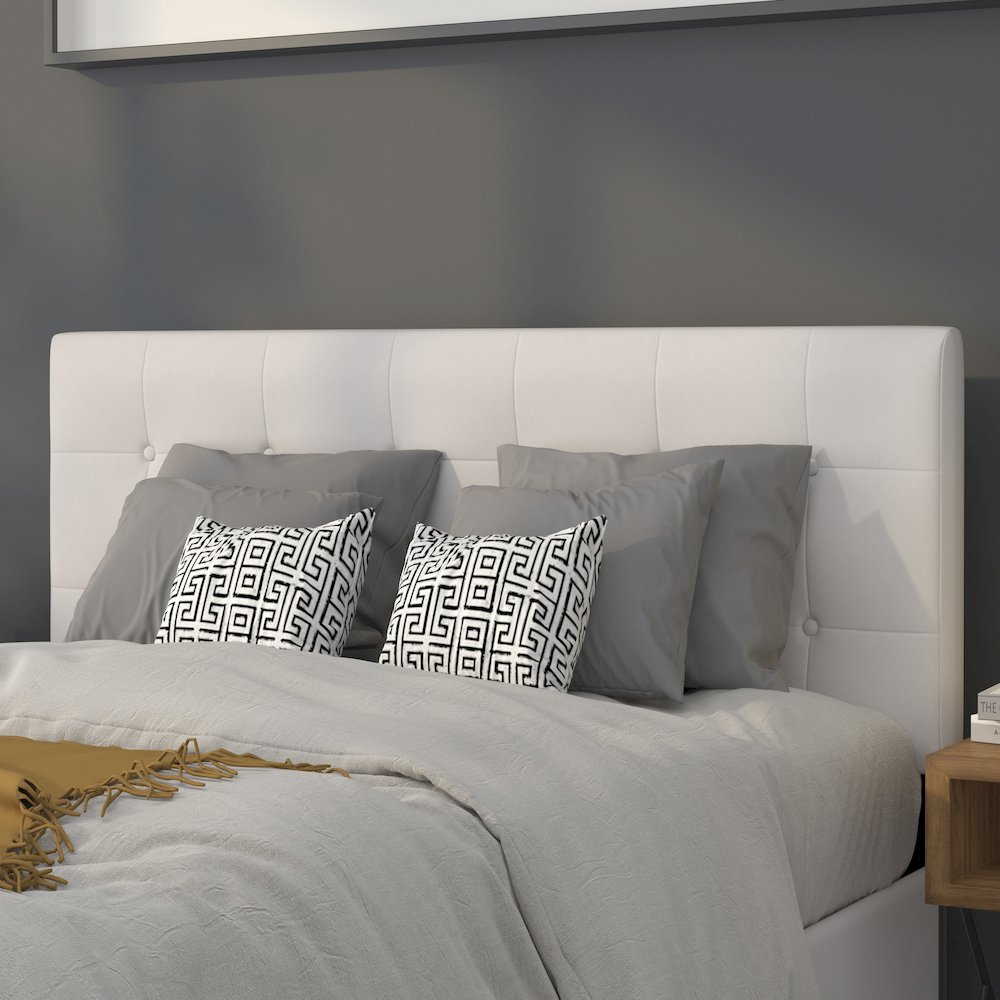 Tufted Upholstered Full Size Headboard in White Vinyl. Picture 2