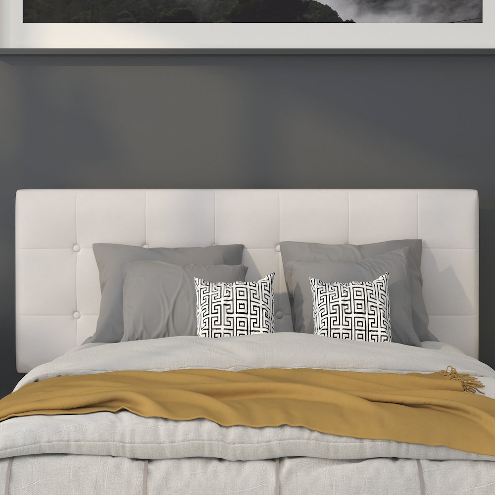 Tufted Upholstered Full Size Headboard in White Vinyl. Picture 6