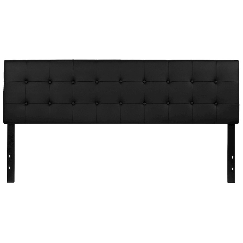 Button Tufted Upholstered King Size Headboard in Black Vinyl. Picture 1