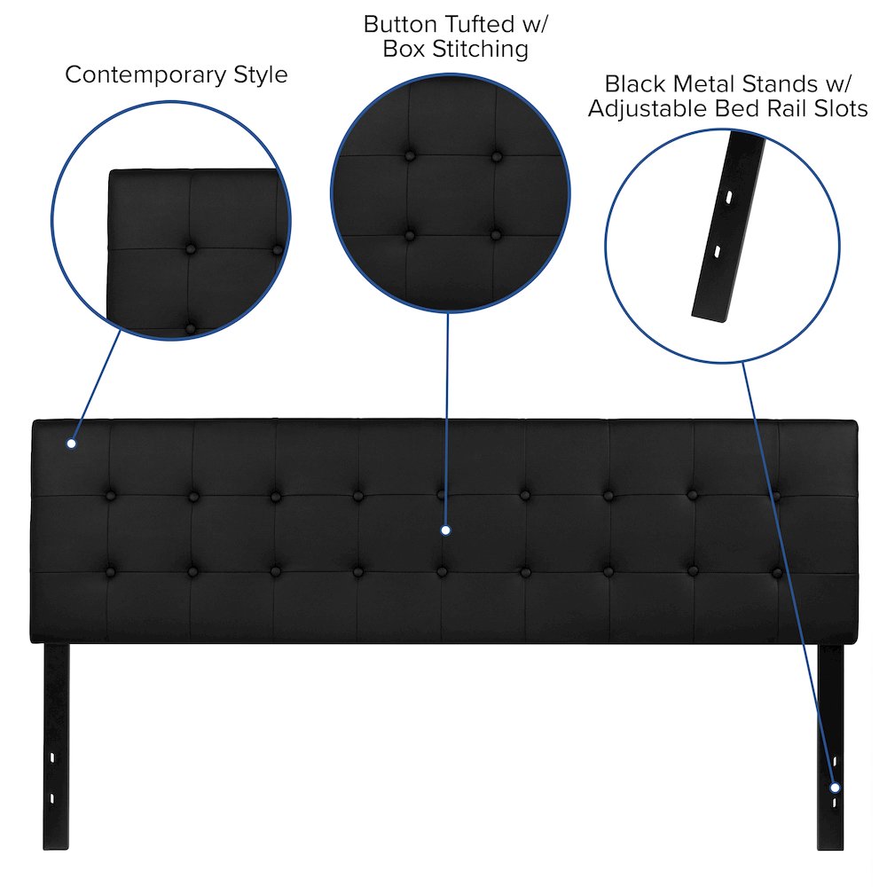Tufted Upholstered King Size Headboard in Black Vinyl. Picture 4