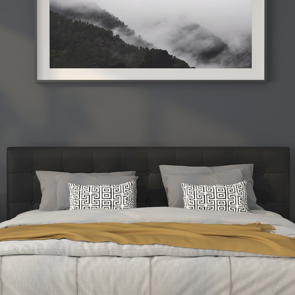 Tufted Upholstered King Size Headboard in Black Vinyl. Picture 6