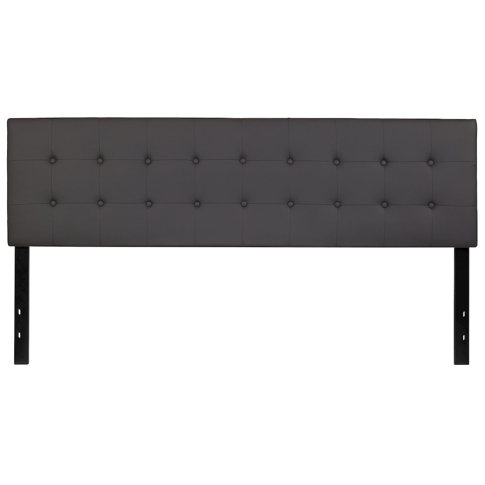 Button Tufted Upholstered King Size Headboard in Gray Vinyl. Picture 1