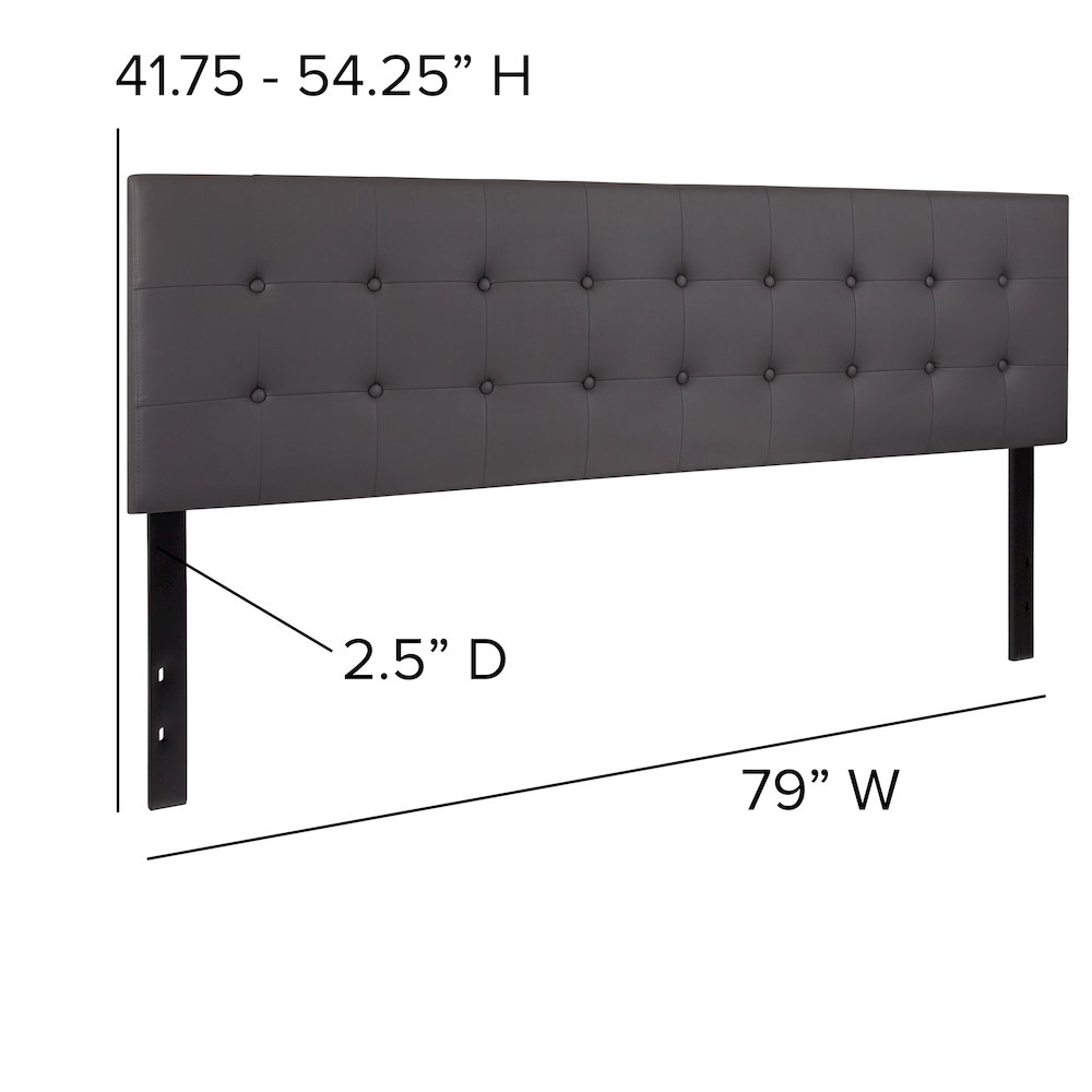 Button Tufted Upholstered King Size Headboard in Gray Vinyl. Picture 2