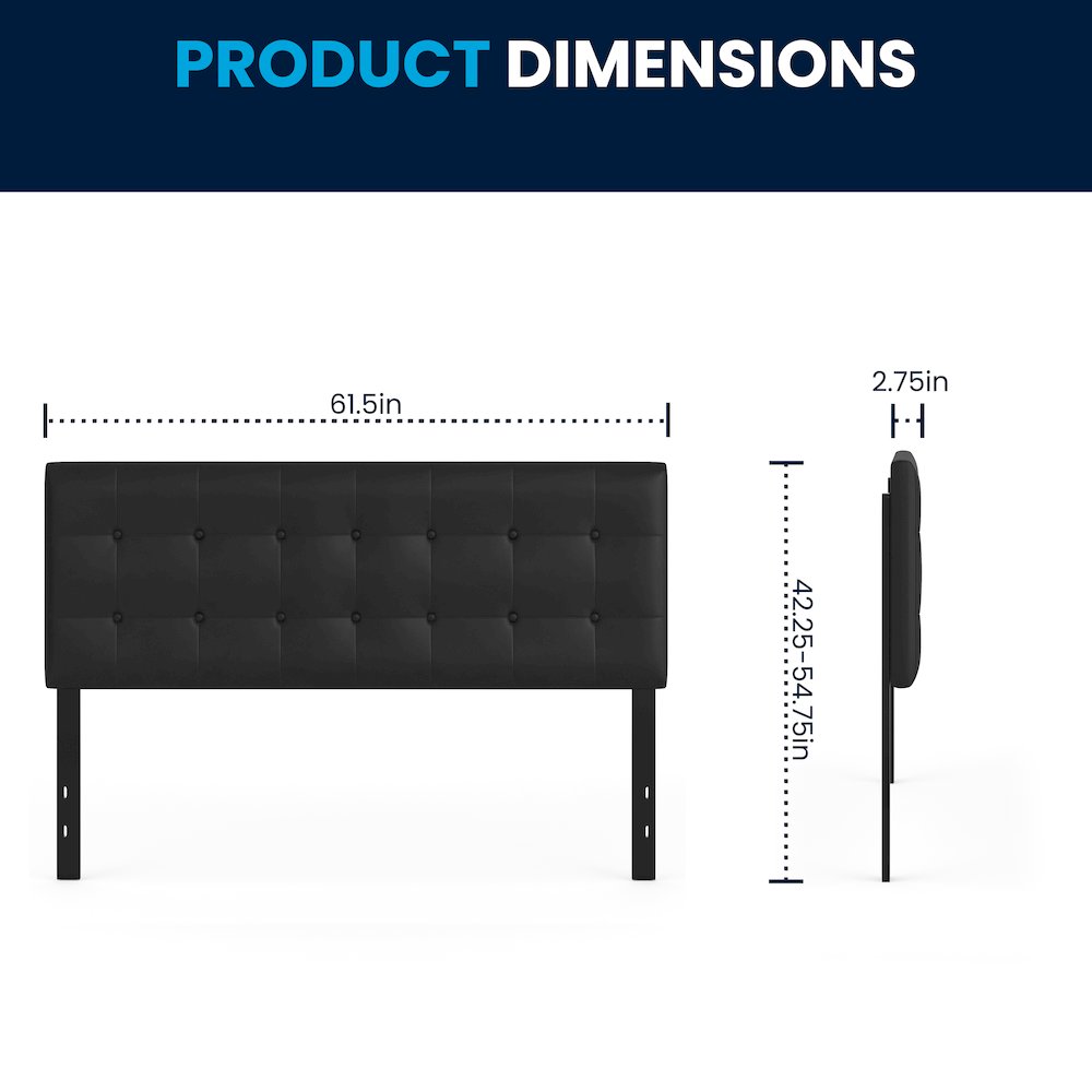 Tufted Upholstered Queen Size Headboard in Black Vinyl. Picture 7